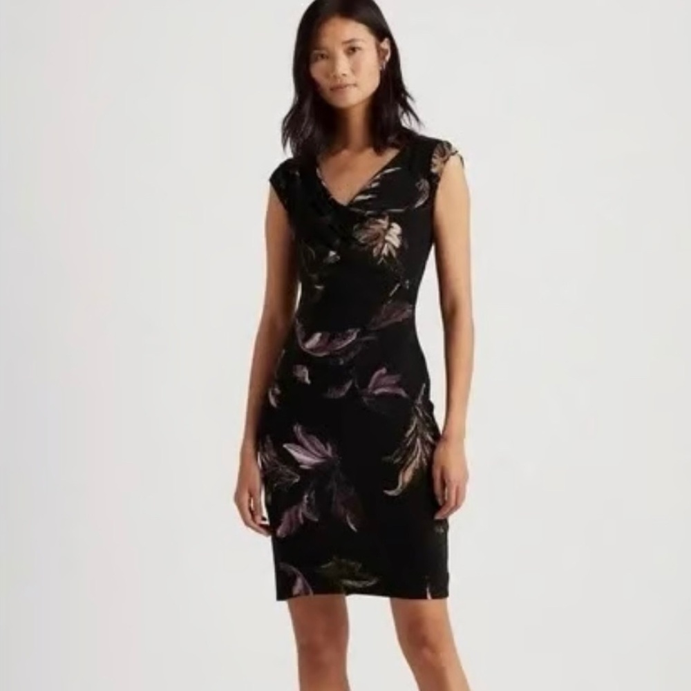 Ralph Lauren Black and Purple Floral Dress Size 12P 🆕